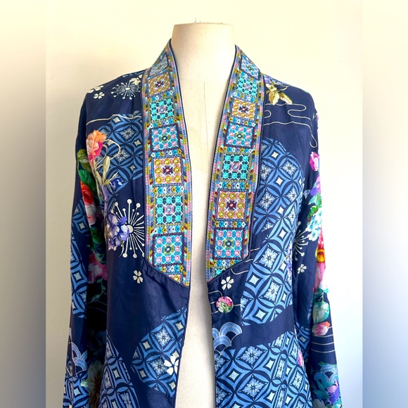 Johnny Was FANNY TOVE Embroidered REVERSIBLE Belted SILK KIMONO Robe sz MED NWT - Picture 9 of 14